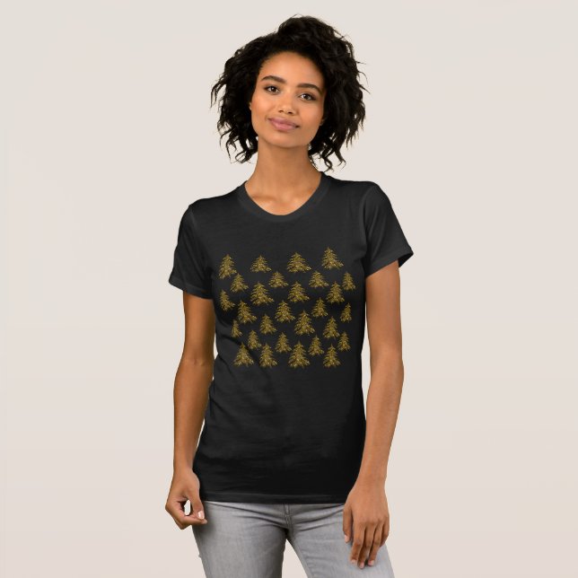 Sparkly guld Julgran T Shirt (Hel framsida)