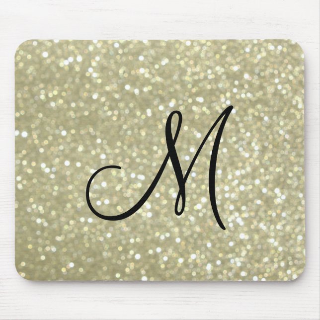 Sparkly Guld Monogram Mouse Pad Musmatta (Framsidan)