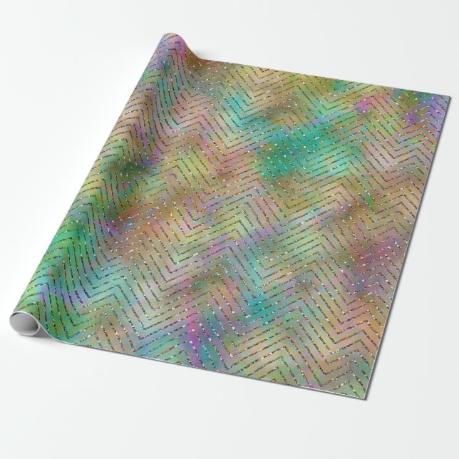 Sparkly Guld Rainbow Ljus Chevron Mönster Skriv ut Presentpapper (Utrullad)