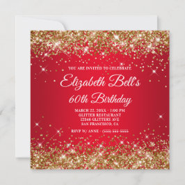 Sparkly Guld Red Ombre 60:e födelsedagen Inbjudningar