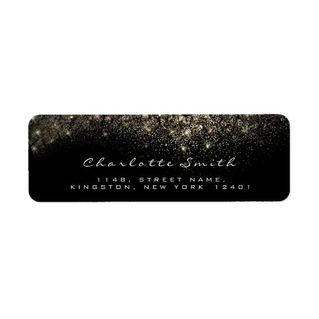 Sparkly Guld Sepia Confetti Black White OSA Returadress Etikett (Framsidan)