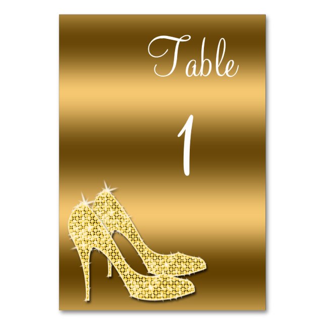 Sparkly Guld Stiletto Shoes Birthday Bordsnummer (Framsidan)