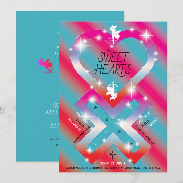Sparkly Heart X Sweet Hearts Inbjudningar (Fram/baksida)
