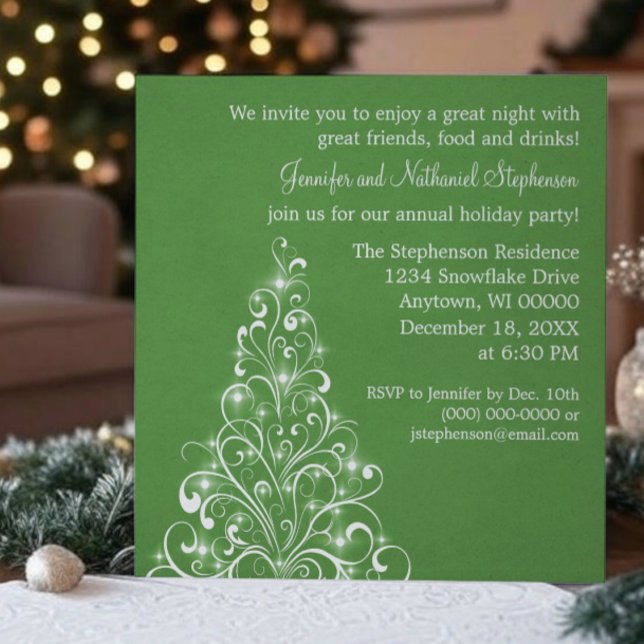 Sparkly Helgdag Inbjudan, Grönt Inbjudningar (Green Sparkly Holiday Tree Christmas Party Invitation)