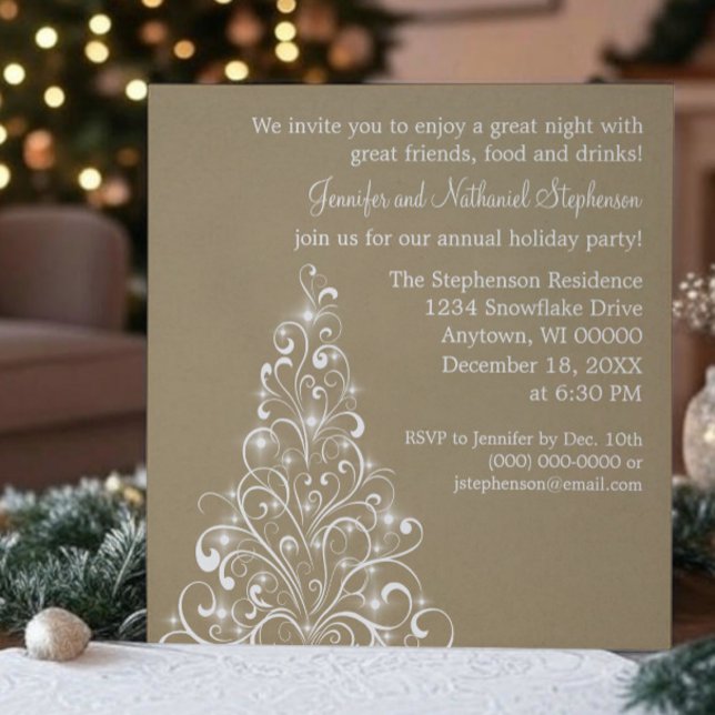 Sparkly Helgdag Inbjudan, Latte Inbjudningar (Latte Sparkly Holiday Tree Christmas Party Invitation)