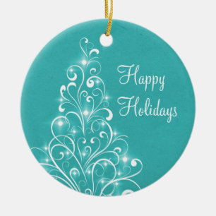 Sparkly Helgdag Ornament, Aqua Julgransprydnad Keramik