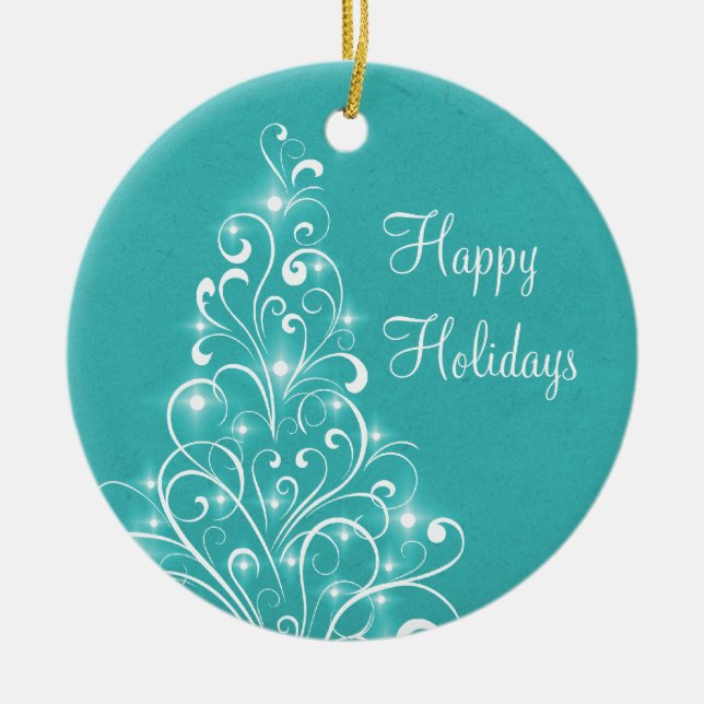 Sparkly Helgdag Ornament, Aqua Julgransprydnad Keramik (Framsidan)