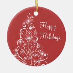 Sparkly Helgdag Ornament, Red Julgransprydnad Keramik