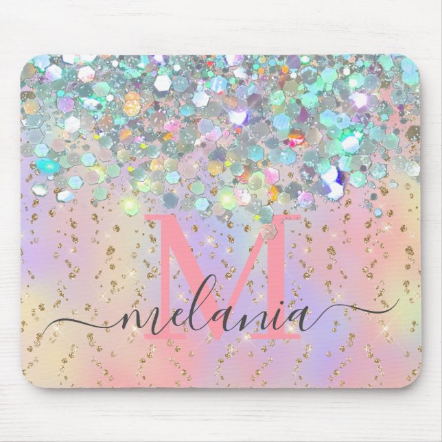 Sparkly Holografiska Monogram Ro Guld Glitter Musmatta (Framsidan)
