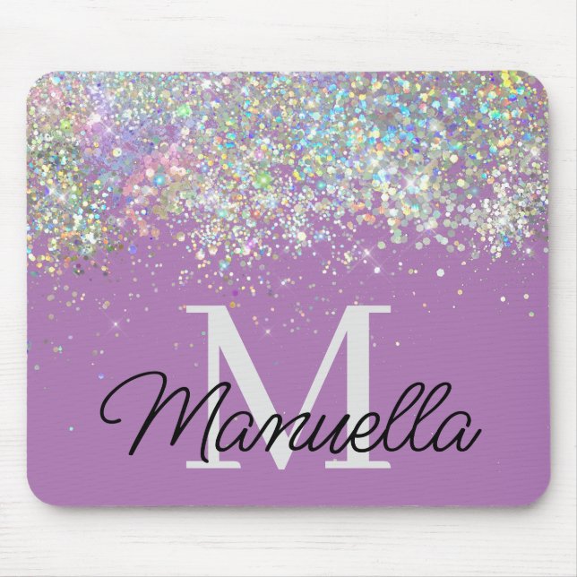 Sparkly Holografiska Monogram Ro Guld Glitter Musmatta (Framsidan)