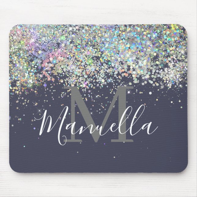 Sparkly Holografiska Monogram Ro Guld Glitter Musmatta (Framsidan)