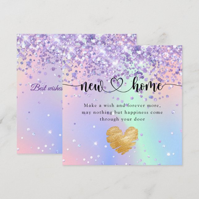 Sparkly Holografiskt nytt hem-uppvärmningskort Tack Kort (Fram/baksida)