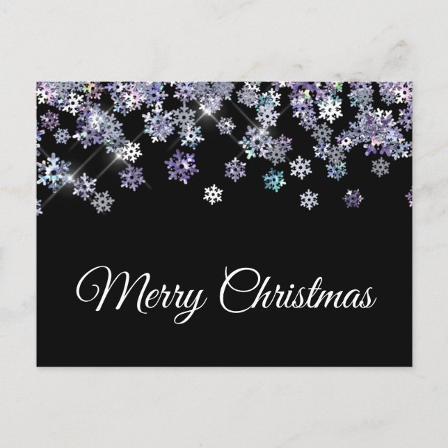Sparkly Holographic Snowflakes Merry Christmas Vykort (Framsida)