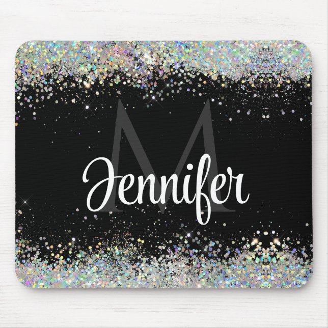 Sparkly Holography Guld Monogram Black Glitter Musmatta (Framsidan)
