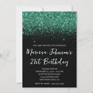 Sparkly Hunter Grönt Glitter Black 21:a födelsedag Inbjudningar