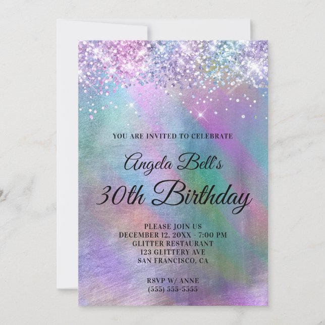 Sparkly Iridescent Glitter Foil Birthday Inbjudningar (Framsida)