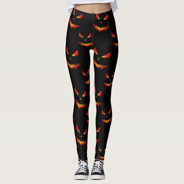 Sparkly Jack O'Lantern ansikte Halloween mönster Leggings (Framsida)