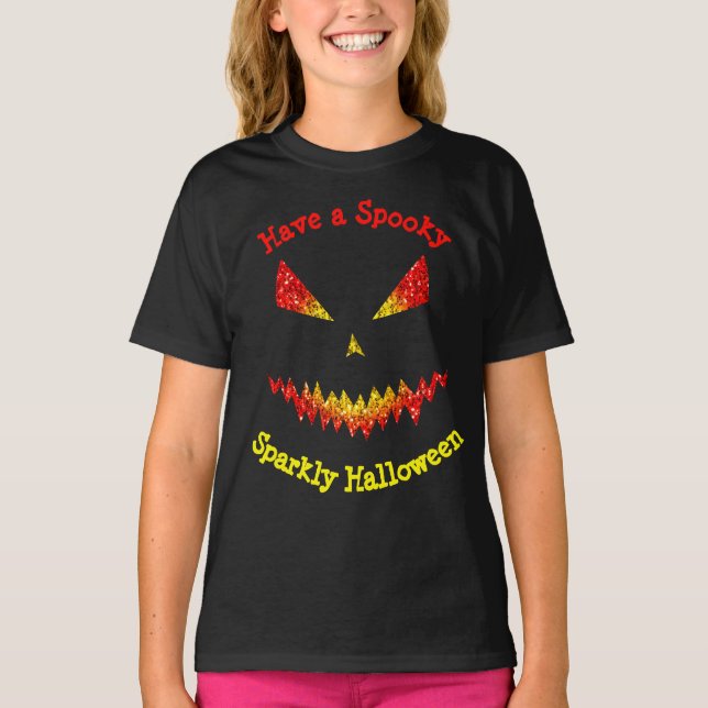 Sparkly Jack O'Lantern ansikte Halloween Personali T Shirt (Framsida)