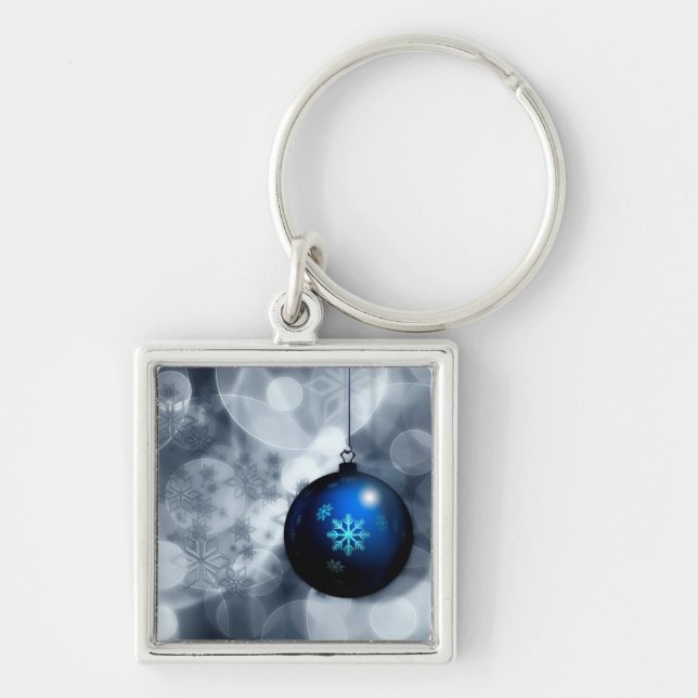 Sparkly jul fyrkantig silverfärgad nyckelring (Framsidan)
