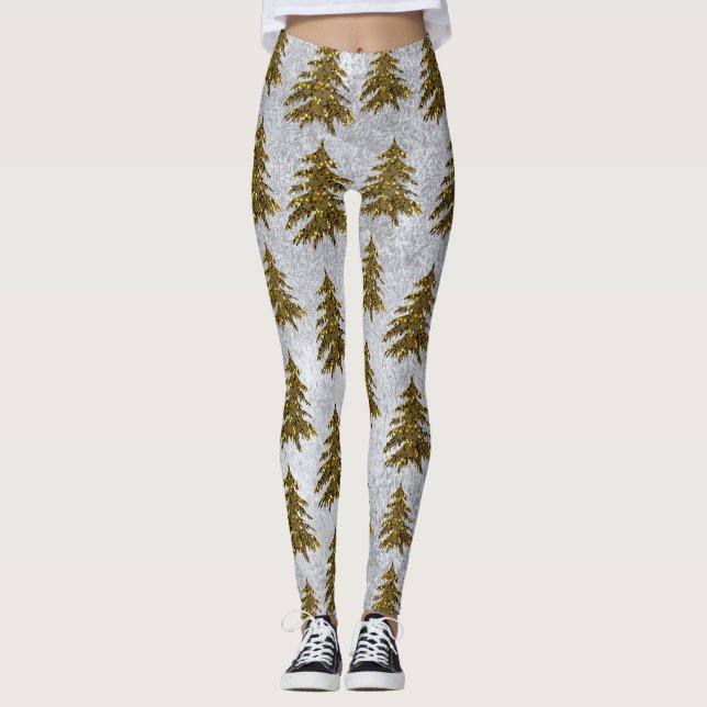 Sparkly Julgran på abstrakt papper Leggings (Framsida)