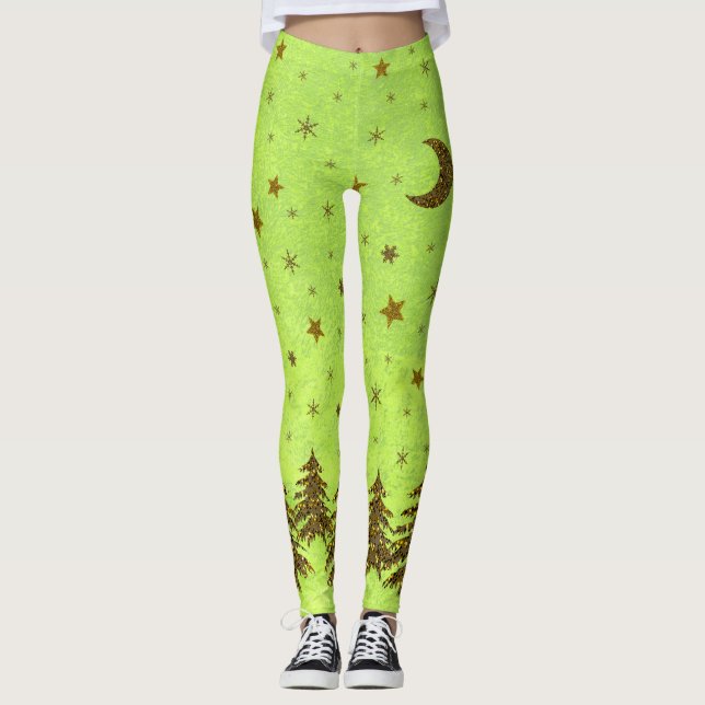 Sparkly Julgran, stjärnor på abstraktens pappra Leggings (Framsida)
