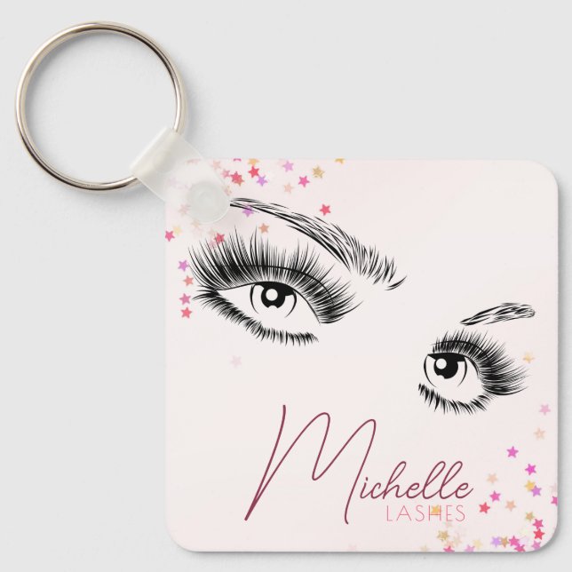 Sparkly Lashes Pink Glitter Confetti Makeup QR Nyckelring (Framsida)