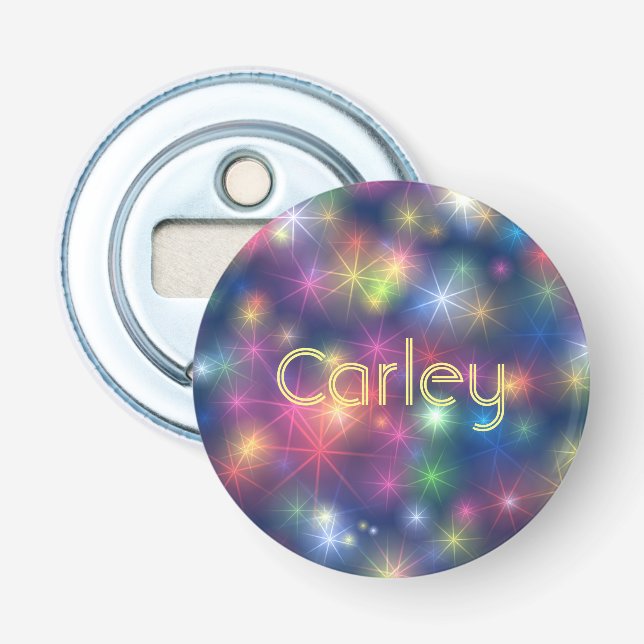 Sparkly Lights Colorful Cosmic Personalised Flasköppnare (Framsidan)