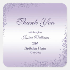 Sparkly Lila Glitter Dekoration Birthday Fyrkantigt Klistermärke