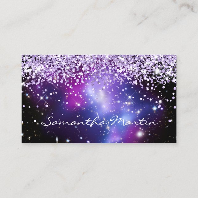 Sparkly Lila Glitter Galaxy Celestial Visitkort (Framsida)