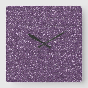 Sparkly lila- & silverglitter fyrkantig klocka