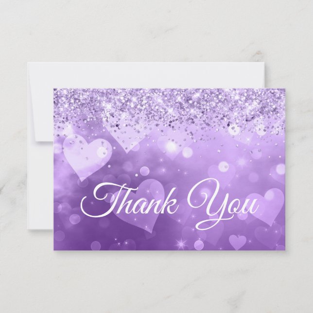 Sparkly Lilac Glitter Lila Gradient Hearts Tack Kort (Framsida)