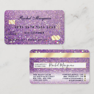 Sparkly Lilac Lila Guld Glitter Kredit Visitkort