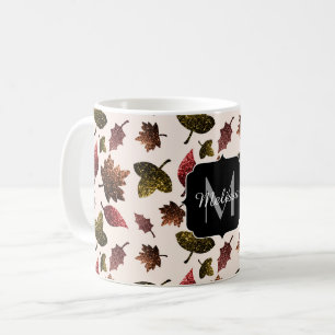 Sparkly löv faller höstsparklerna Monogram Kaffemugg