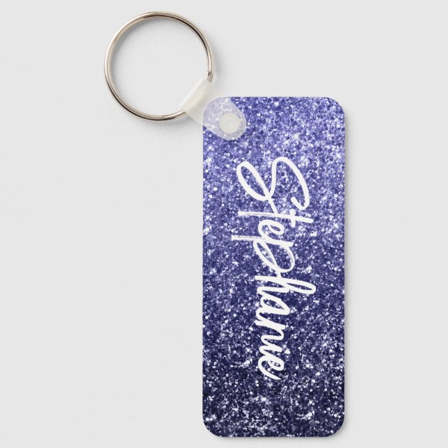 Sparkly Luxury Navy Blue Ombre Glitter Nyckelring (Framsida)