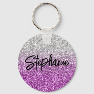 Sparkly Luxury Silver Lila Ombre Glitter Nyckelring