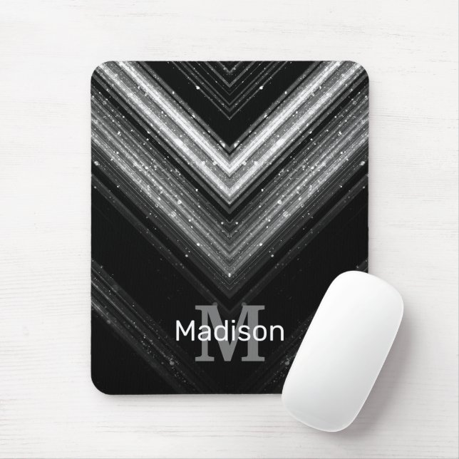 Sparkly metall silver svartlilja chevron Monogram Musmatta (Med mus)