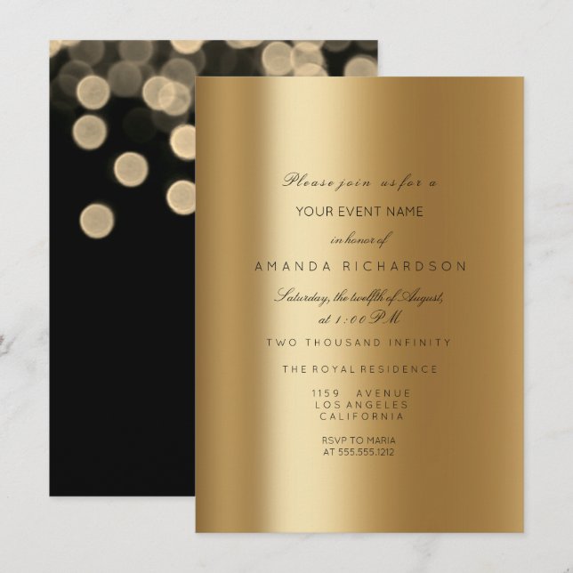 Sparkly Metallic Guld Black Sepia Big DotsConfetti Inbjudningar (Fram/baksida)