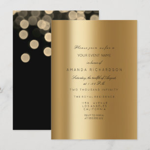 Sparkly Metallic Guld Black Sepia Big DotsConfetti Inbjudningar