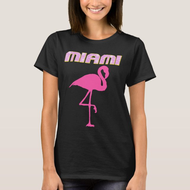 Sparkly MIAMI Florida rosa flamingo T-shirts (Framsida)