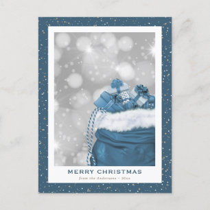 Sparkly Modern Blue Gifts Snö God jul Helg Vykort
