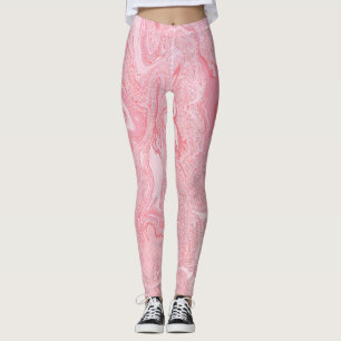Sparkly Modern  Coral Rosa Glitter Marble Leggings