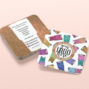 Sparkly Modern Glitter Tumbler Crafter Logotyp Fyrkantigt Visitkort