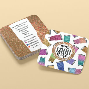 Sparkly Modern Glitter Tumbler Crafter Logotyp Fyrkantigt Visitkort
