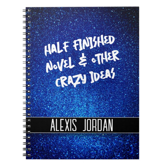 Sparkly Navy Blue Glitter Black and White Graffiti Anteckningsbok (Framsidan)