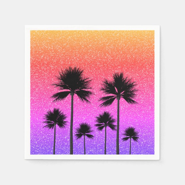 Sparkly Palm Trees Gradient Sunset Pappersservett (Framsidan)
