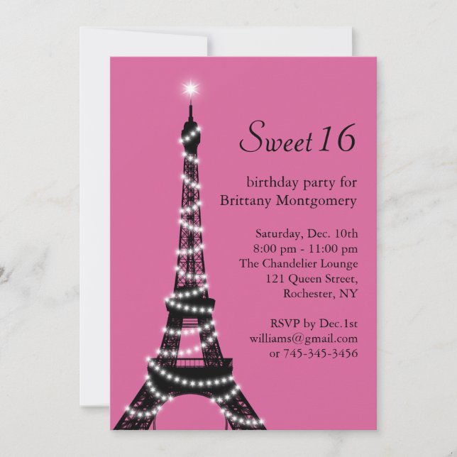 Sparkly Parisian-inbjudan till Sweet sixteen Inbjudningar (Framsida)