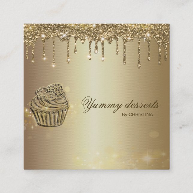 Sparkly Pastry Cake Bakery Glitter Guld Business C Fyrkantigt Visitkort (Framsida)