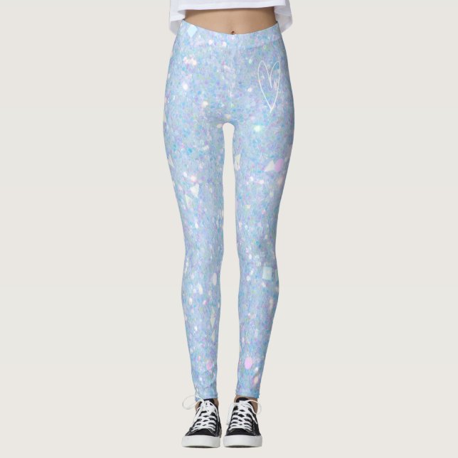 Sparkly Periwinkle Blue Glitter Womens Leggings (Framsida)