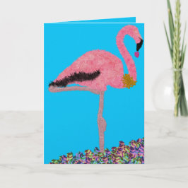 Sparkly Pink Hanukkah flamingo beach Helgkort