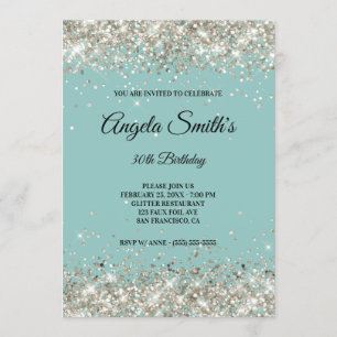 Sparkly Platinum Glitter Blek Turcos Monogram Inbjudningar
